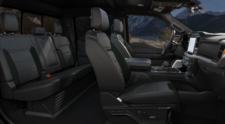 A view of the seating and cabin of a 2023 Ford Ranger Raptor