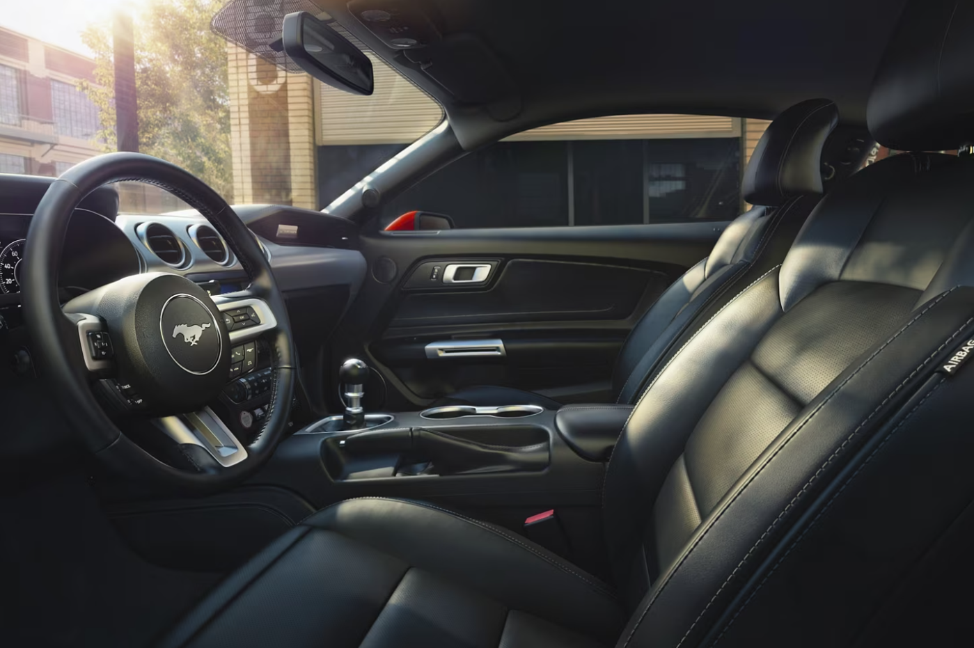 A view of the cabin and the seating of a 2023 Ford Mustang